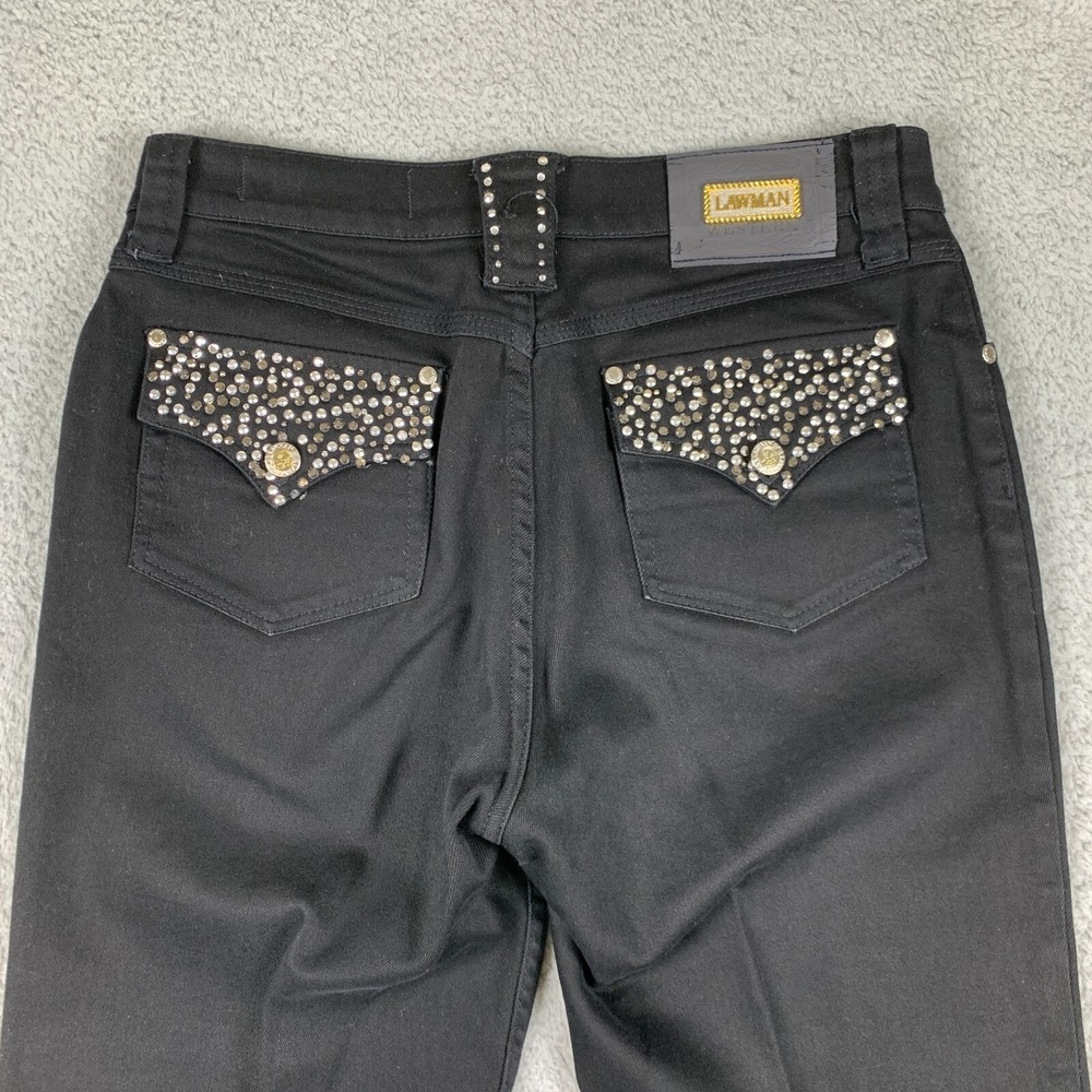 Lawman Western Rhinestone‎ VTG Jeans Womens 9 (Fits 31x29) Black Bootcut Stretch